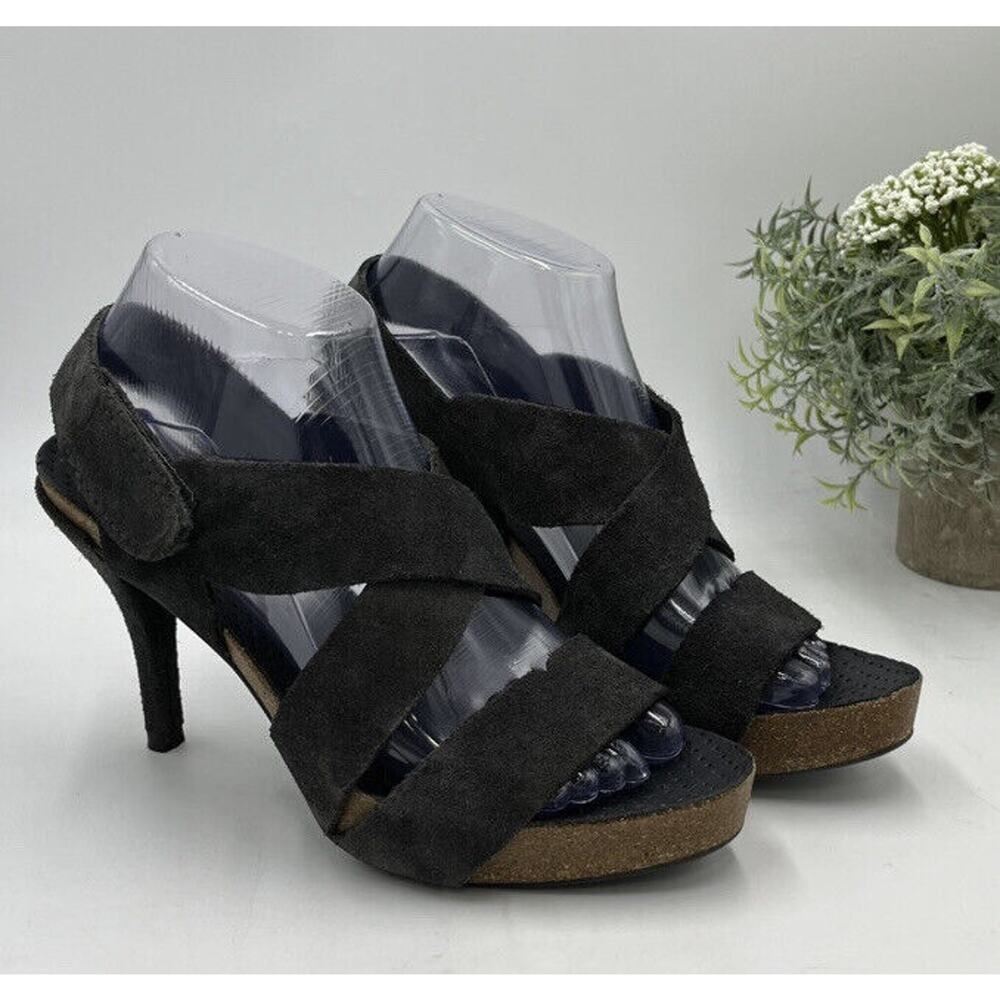 Pedro Garcia Libby Gray‎ Suede Cork Platform Sandals Comfort Heels Sz 38.5/US 8